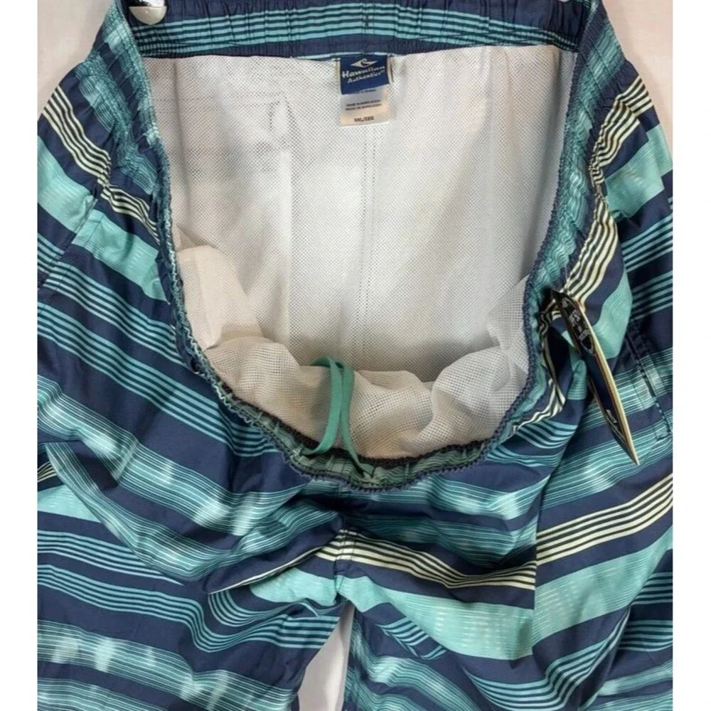 Hawaiian Authentics UPF50 Classic Swim Trunks Lined Blue Stripe Men’s XXL NWT
